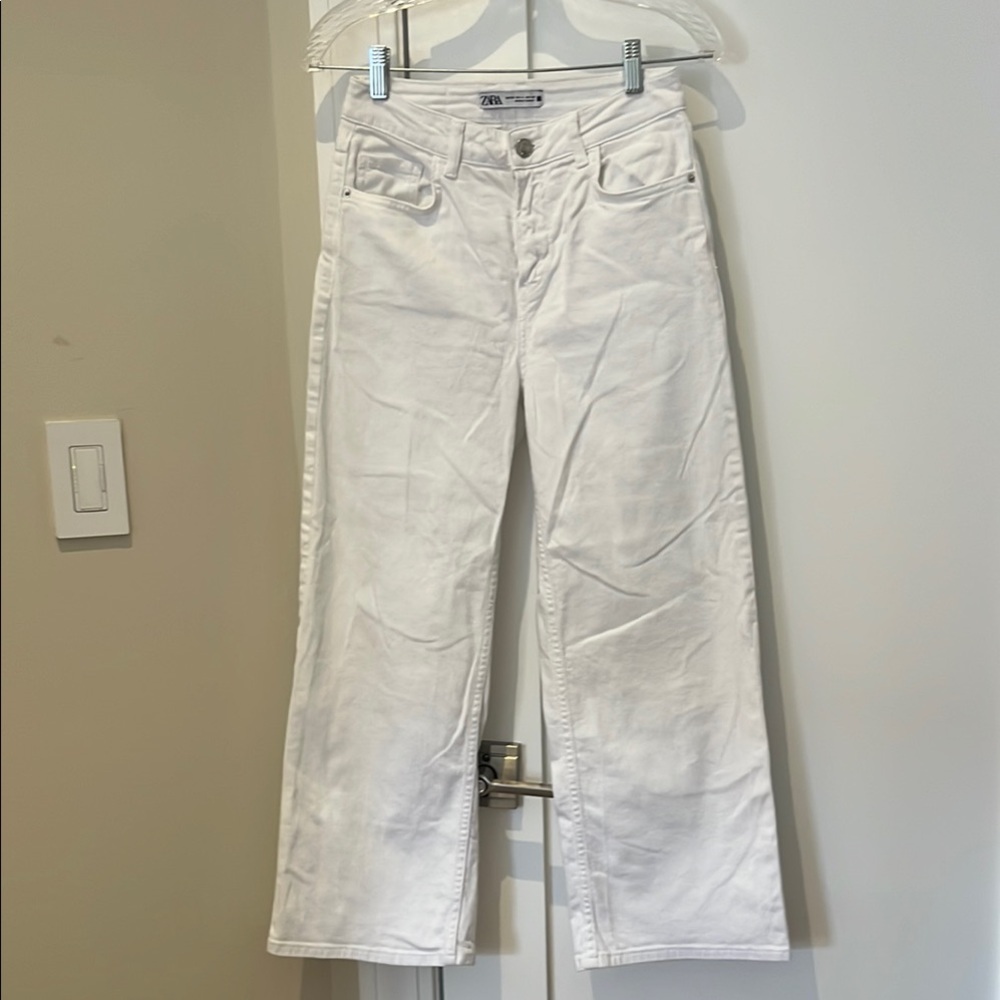 Zara White Flare Wide Leg Jeans